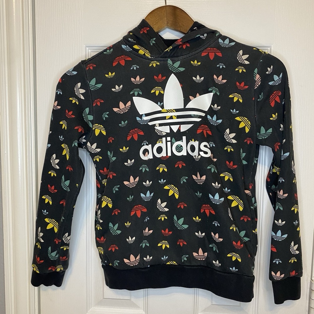 Adidas Originals Sweatshirt Girls Small Hoodie Culture Clash Black Rainbow‎